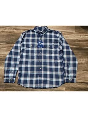 HUK Maverick Fishing Flannel L/S Shirt - Sargasso Sea Blue Size Men's Small NEW